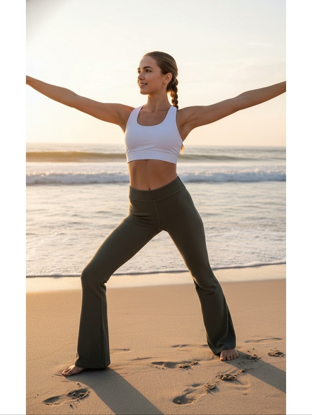 Offline Aerie High Rise Flare Leg Textured Pant Small Beach Yoga Hiking Coastal - Picture 5 of 9